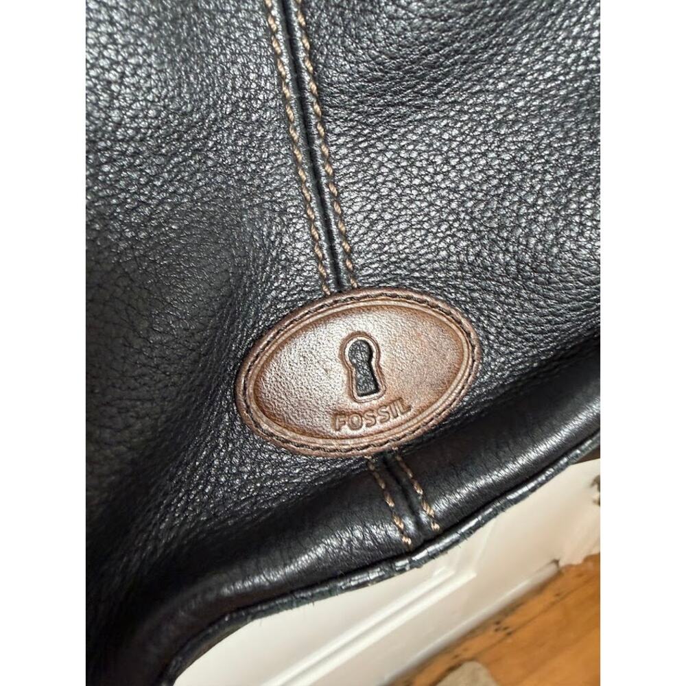 Fossil Hobo Morgan Traveler Bag Wide Strap Crossbody Pebbled Black Leather Bag - Picture 7 of 14